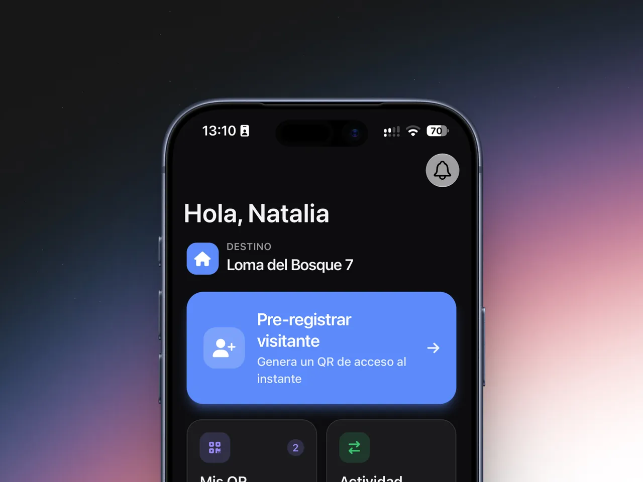 App del residente: pre-registro de visitante con QR