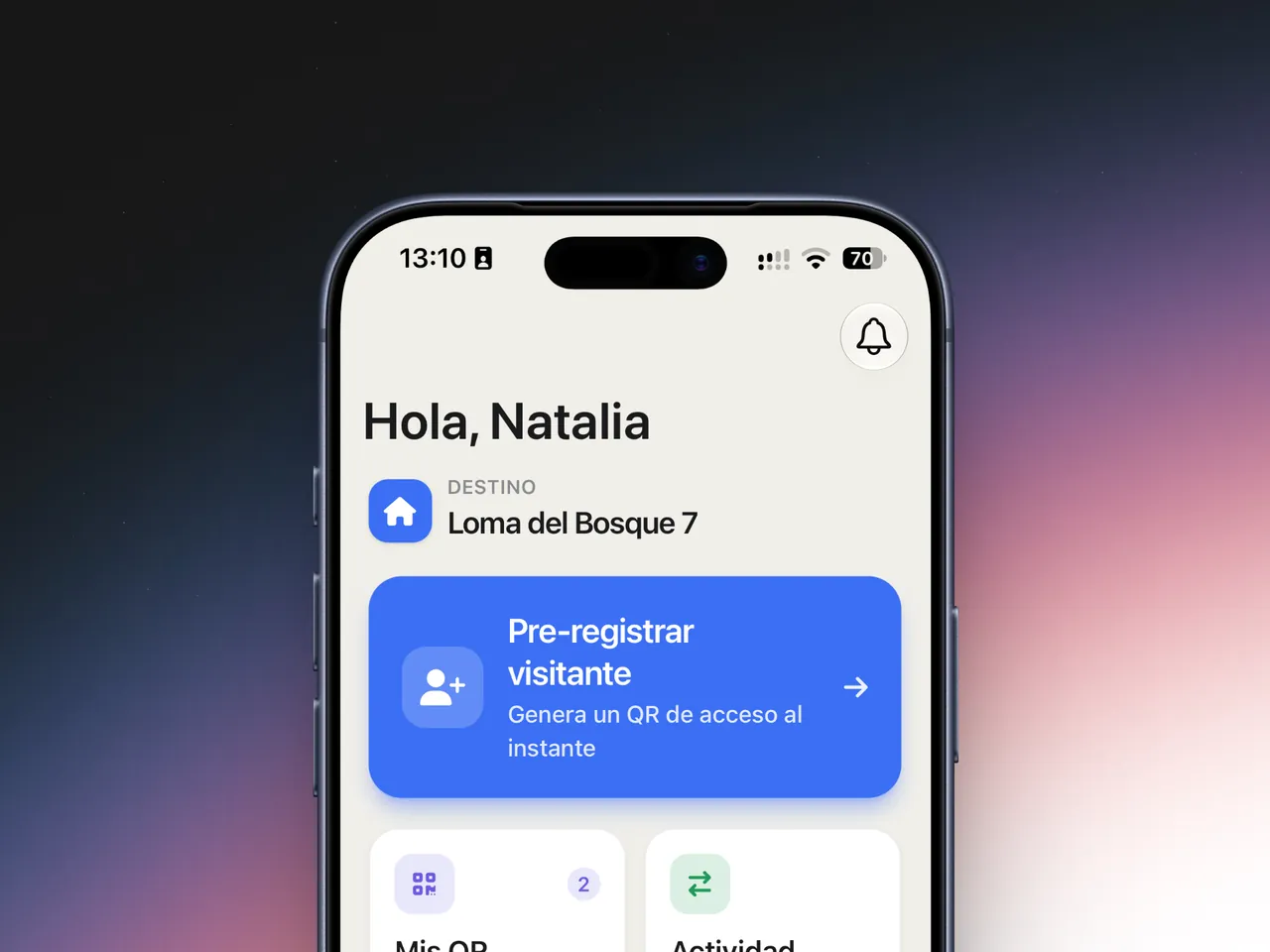 App del residente: pre-registro de visitante con QR