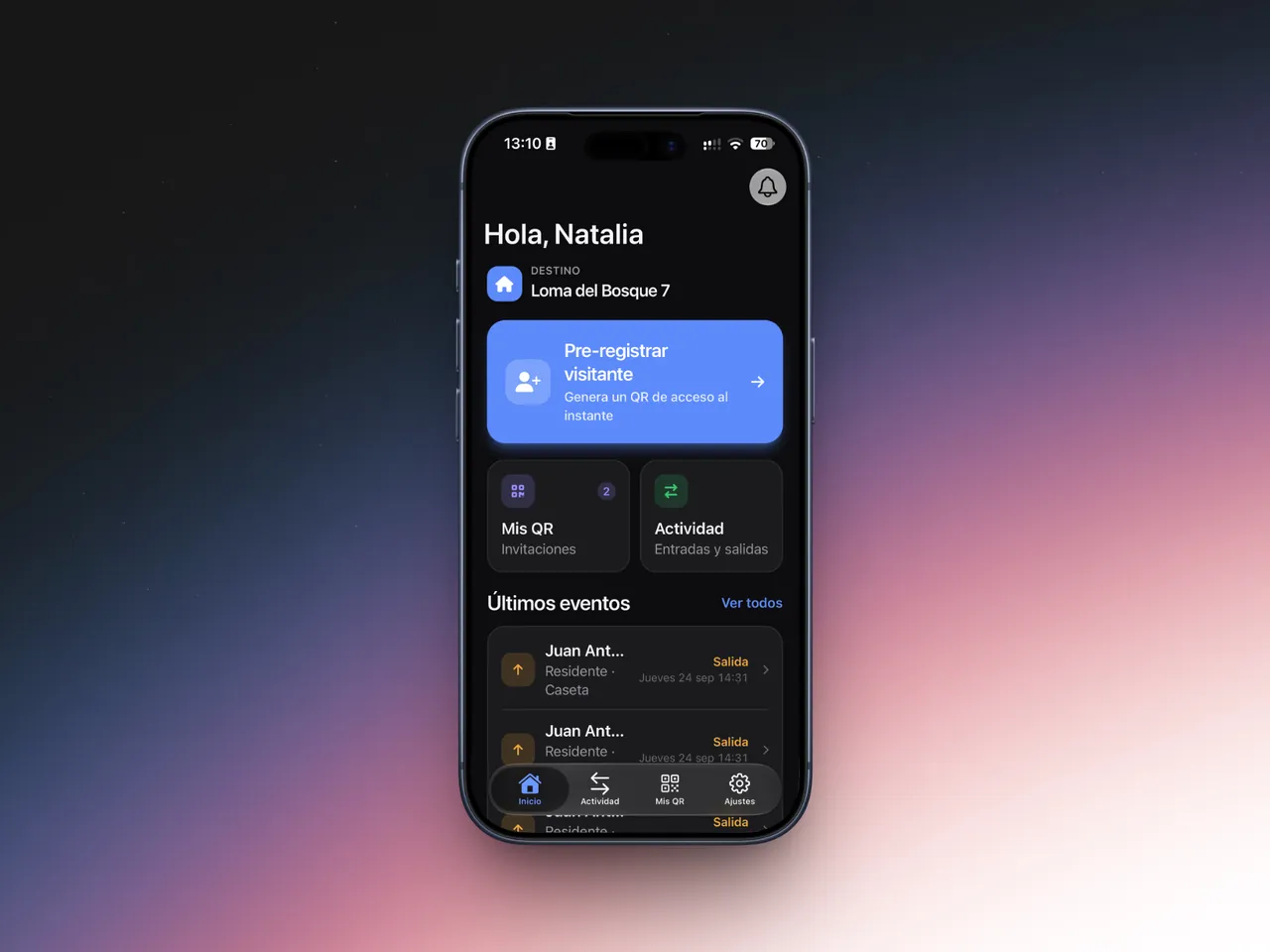 App del residente: aviso de visita en caseta