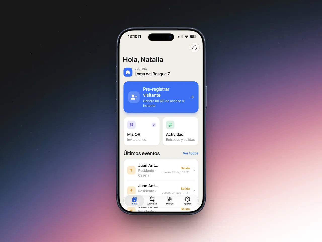 App del residente: aviso de visita en caseta