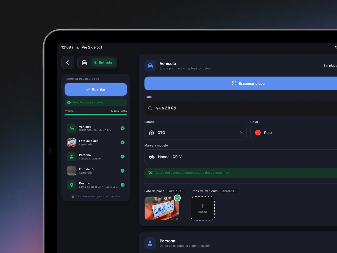 App de caseta en iPad: registro de visita desde cero