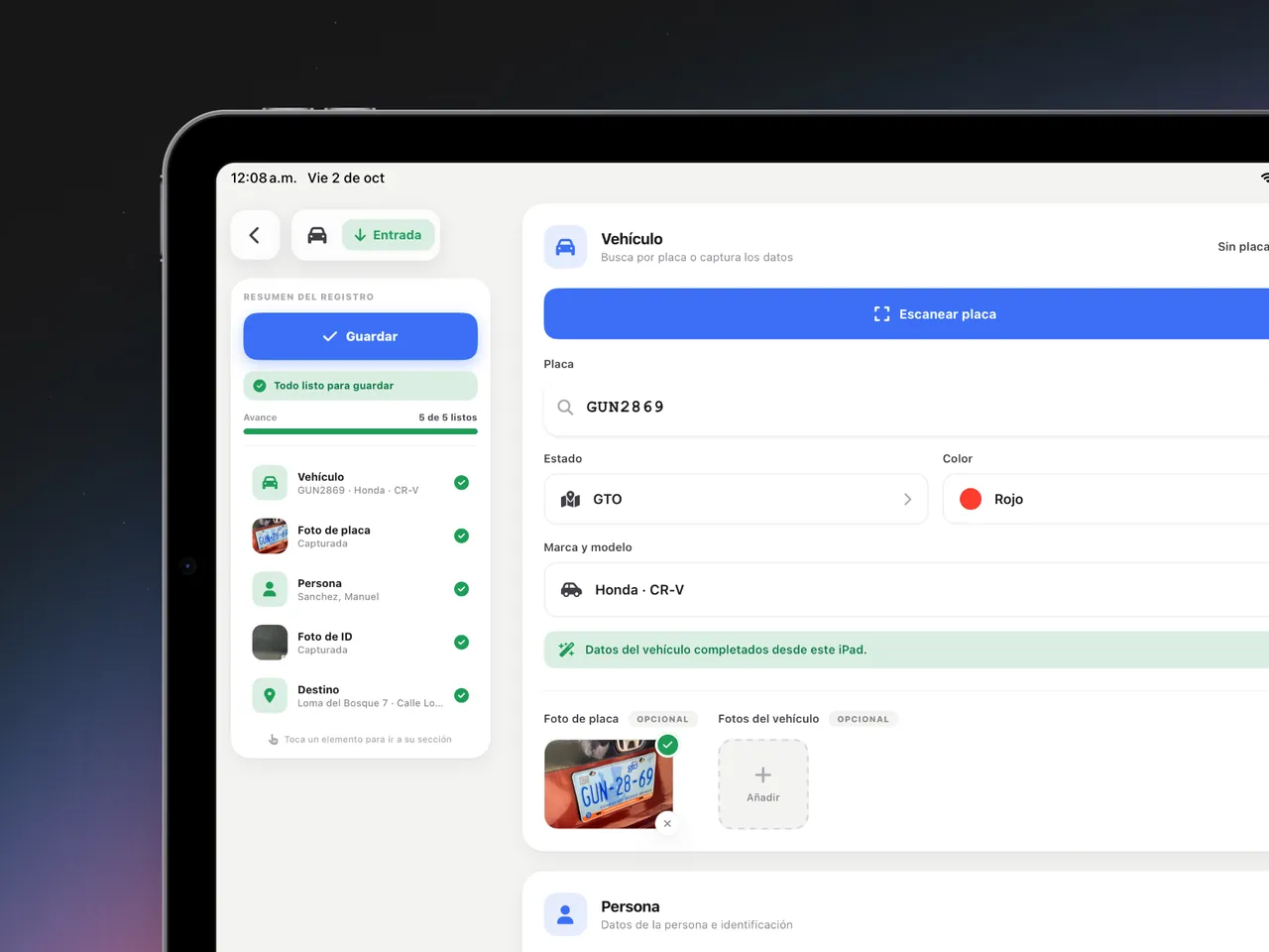 App de caseta en iPad: registro de visita desde cero